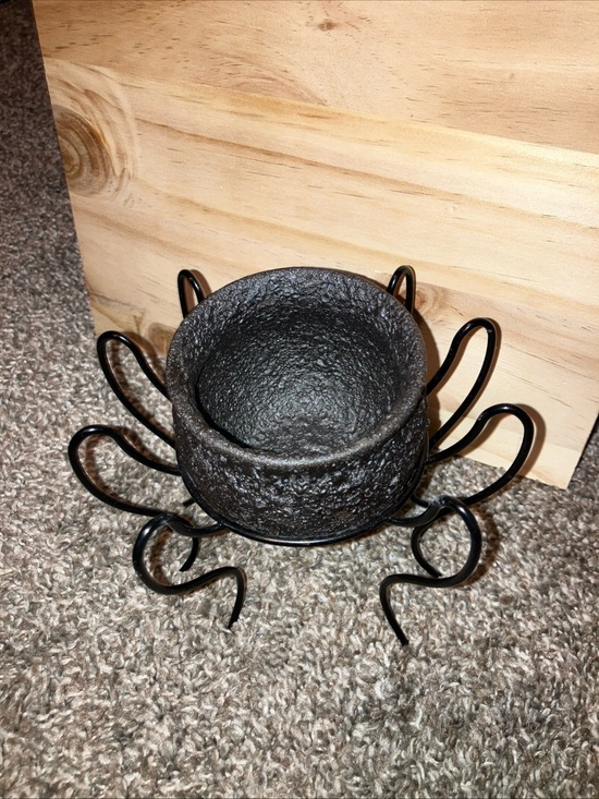 Handmade Other - Black Metal & Pottery 8 Legged Spider Candle Holder - Rustic Holiday Accent